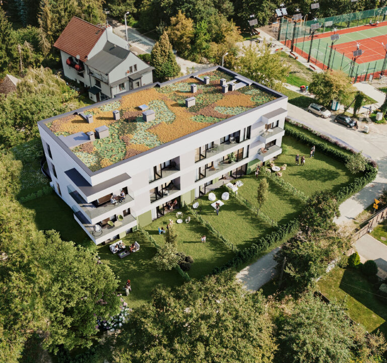 Wizualizacja inwestycji Nova Tymotkova z lotu ptaka od ulicy Tymotkowej